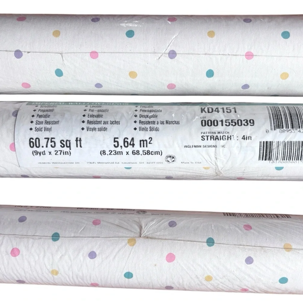 VTG 3 Rolls Imperial Pastel Polka-dot Wallpaper- Sealed
